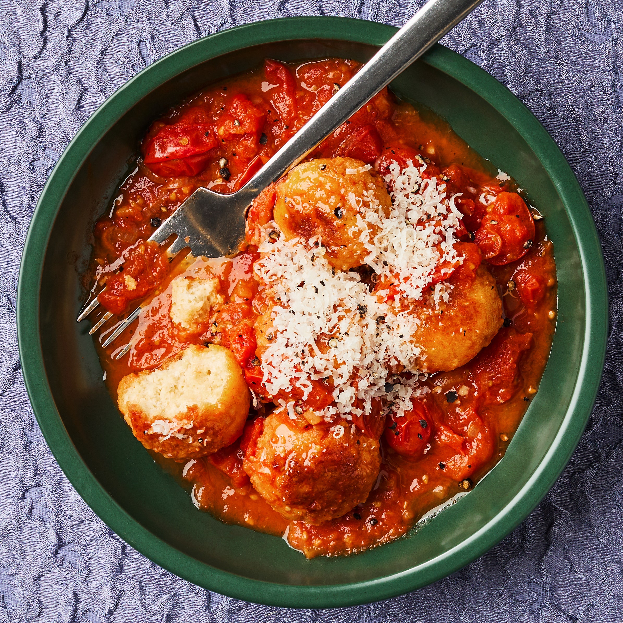 Tofu Meatballs in Burst Tomato Sauce